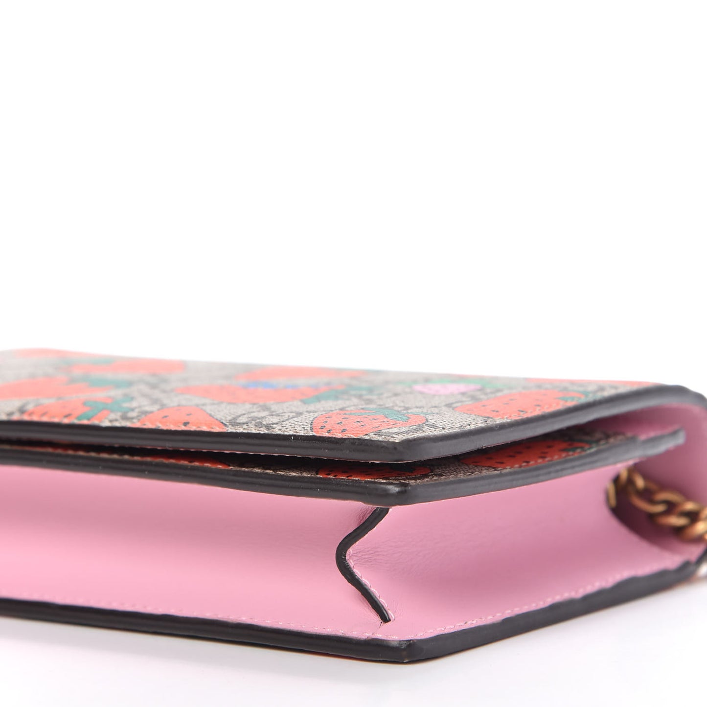 GG Supreme Monogram Strawberry Chain Wallet
