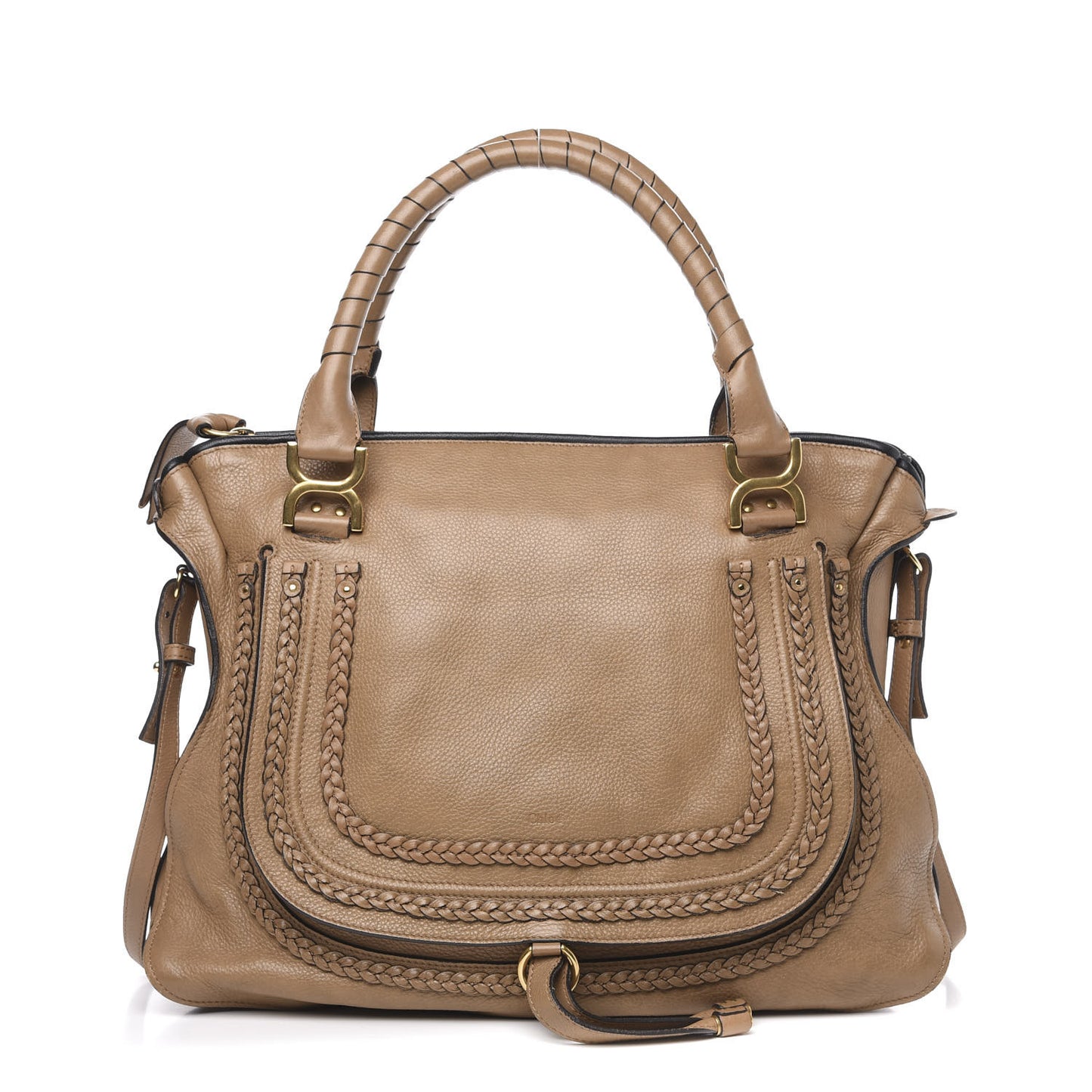 Calfskin Braided Large Marcie Satchel Nut