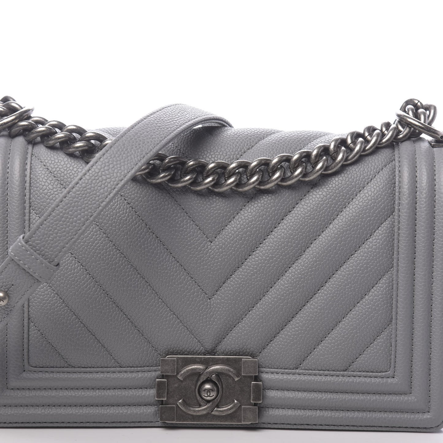 Caviar Chevron Quilted Medium Boy Flap Grey