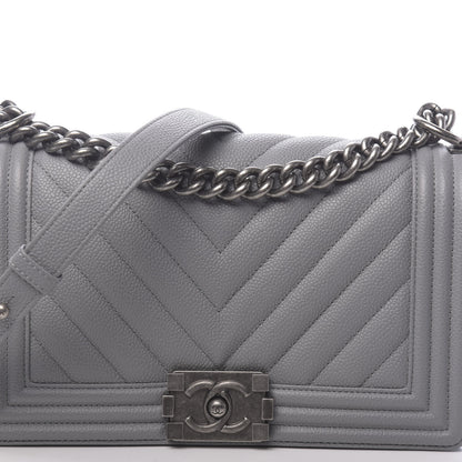 Chanel Caviar Chevron Quilted Medium Boy Flap Grey 8 of 11