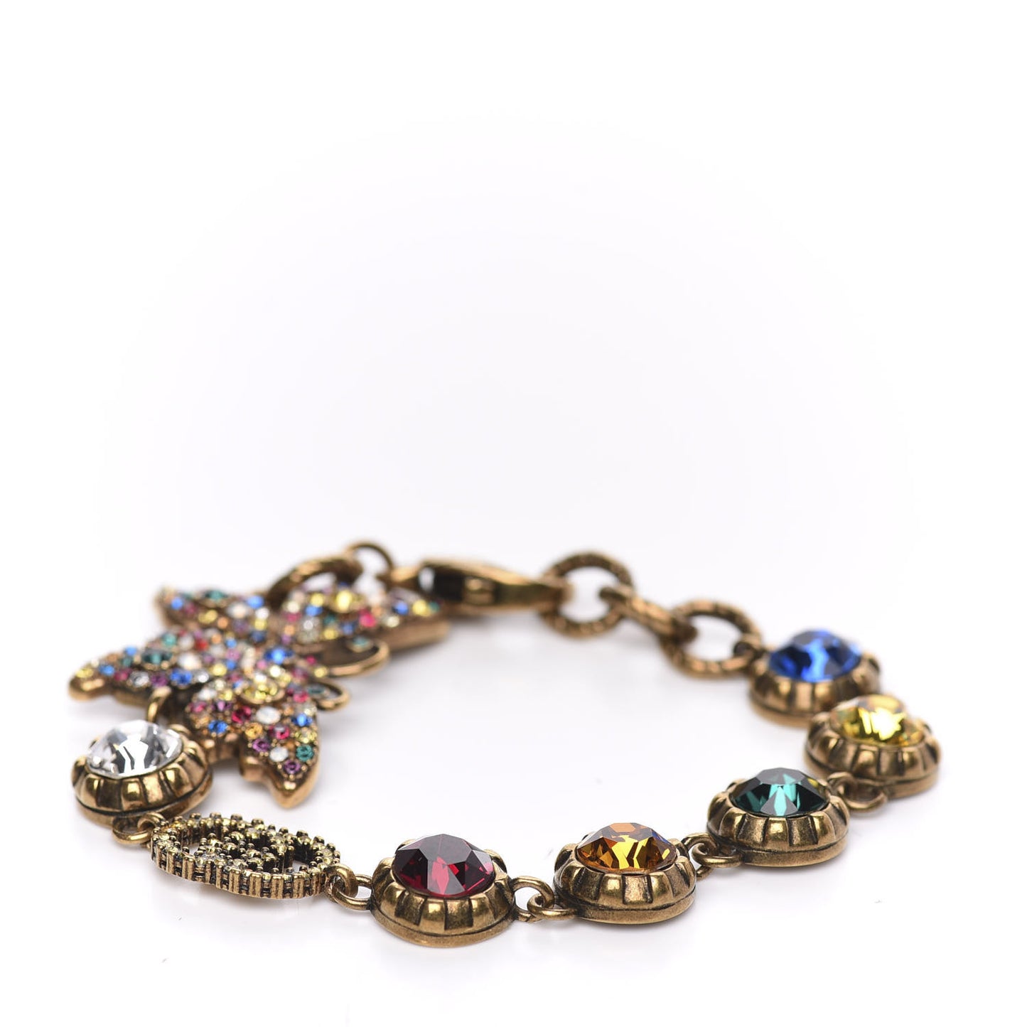Crystal Butterfly Bracelet Aged Gold Multicolor