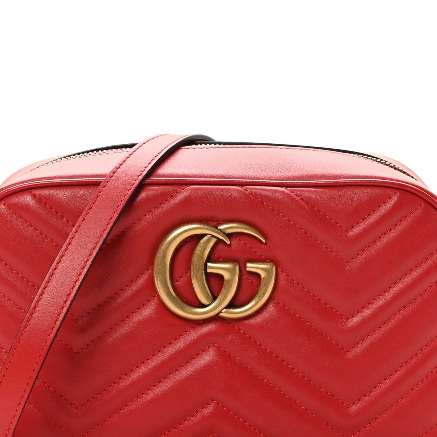 Calfskin Matelasse Small GG Marmont Chain Shoulder Bag Hibiscus Red