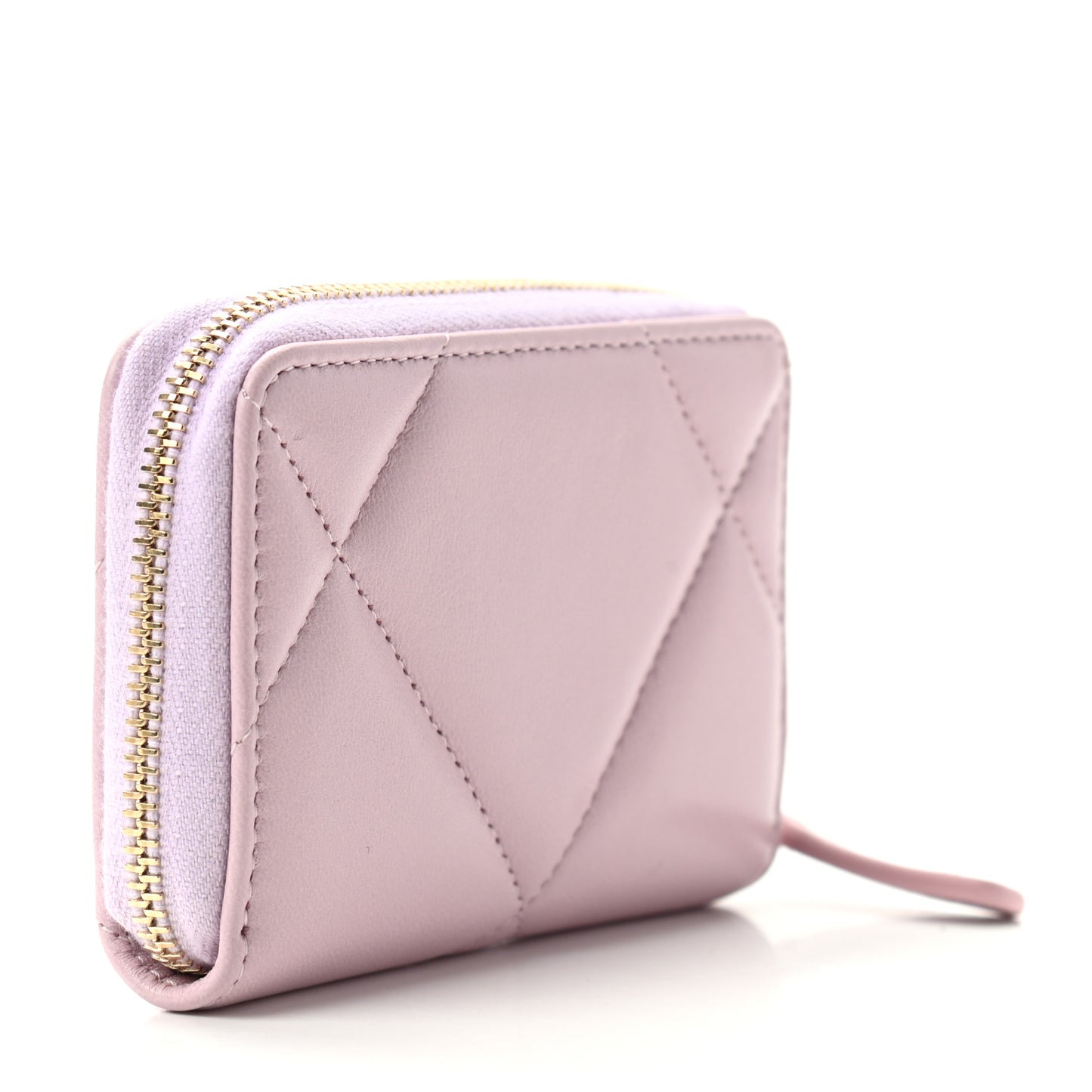 Lambskin Quilted Chanel 19 Zip Around Coin Purse Wallet Light Pink