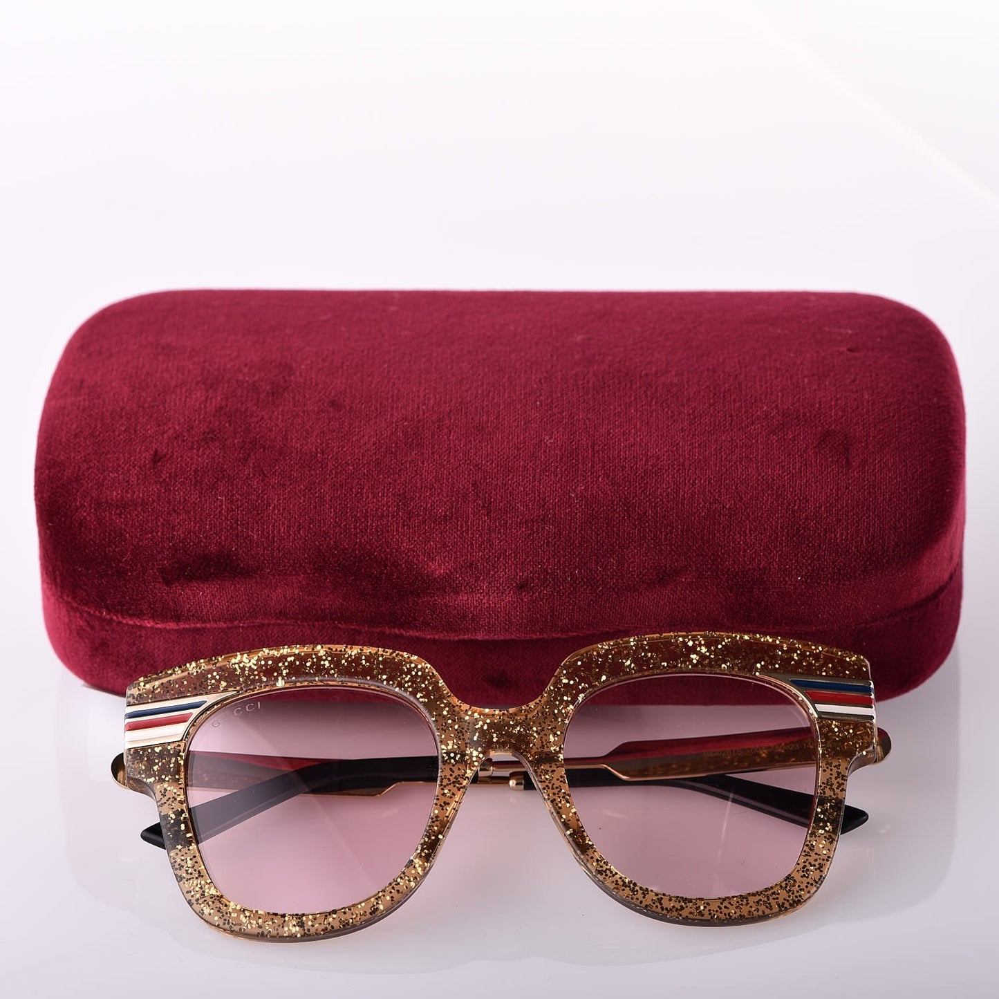 Acetate Square Frame Web Glitter GG0281S Sunglasses Gold