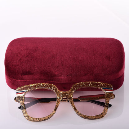 Gucci Acetate Square Frame Web Glitter GG0281S Sunglasses Gold 9 of 9