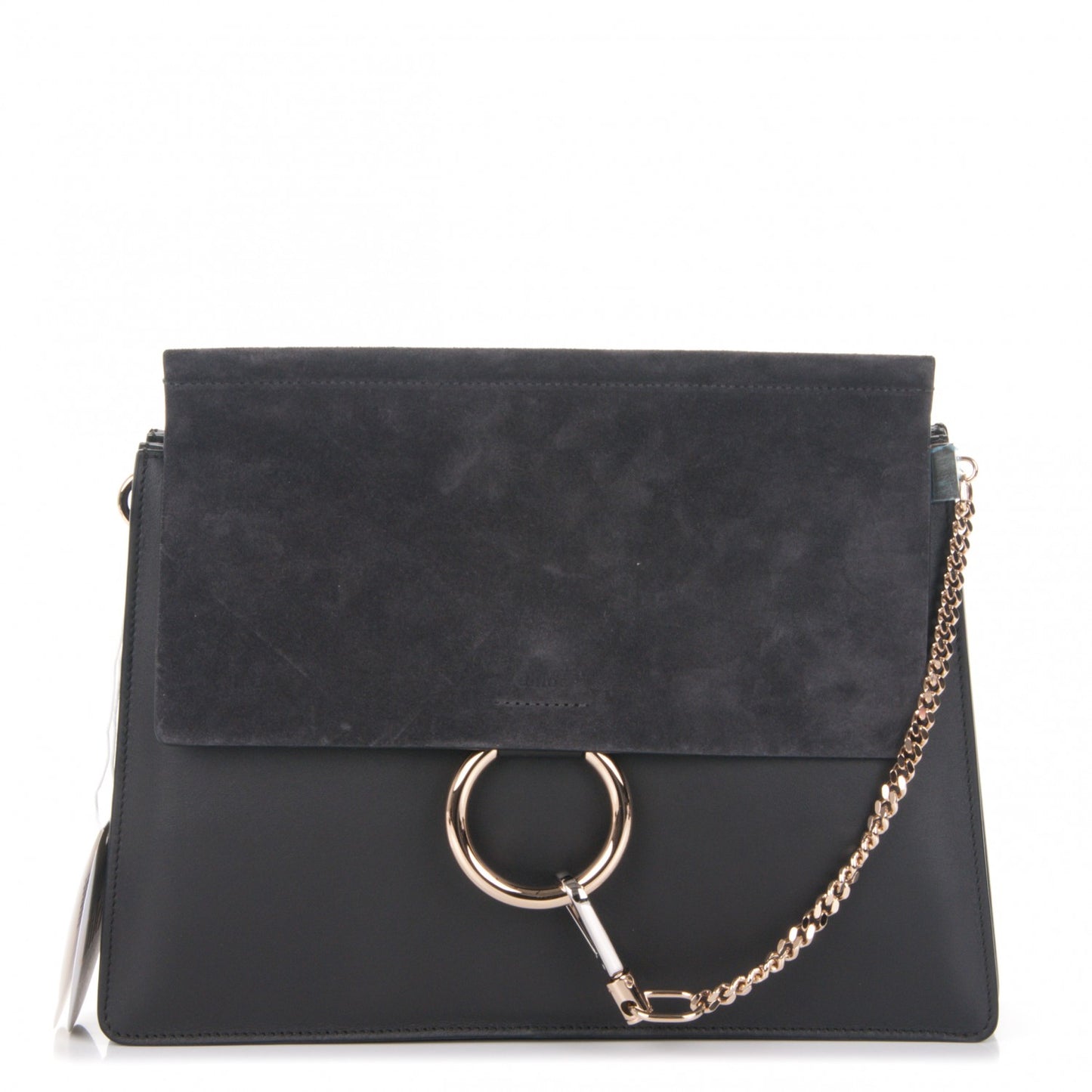 Calfskin Suede Medium Faye Shoulder Bag Carbon Grey