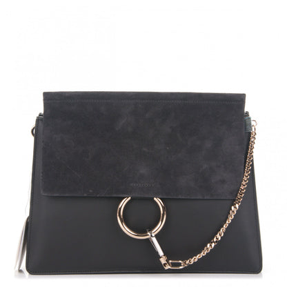 Chloe Calfskin Suede Medium Faye Shoulder Bag Carbon Grey 1 of 7