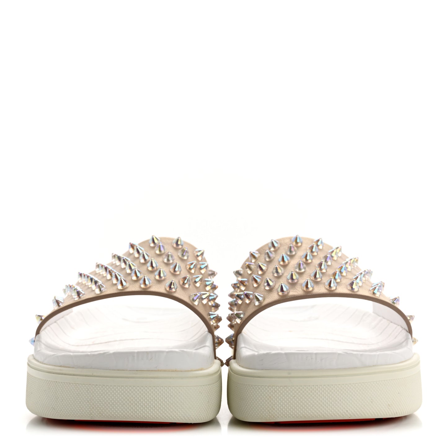 Calfskin Donna Studded Pool Fun Platform Flat Slide Sandals 36 Nude Clear