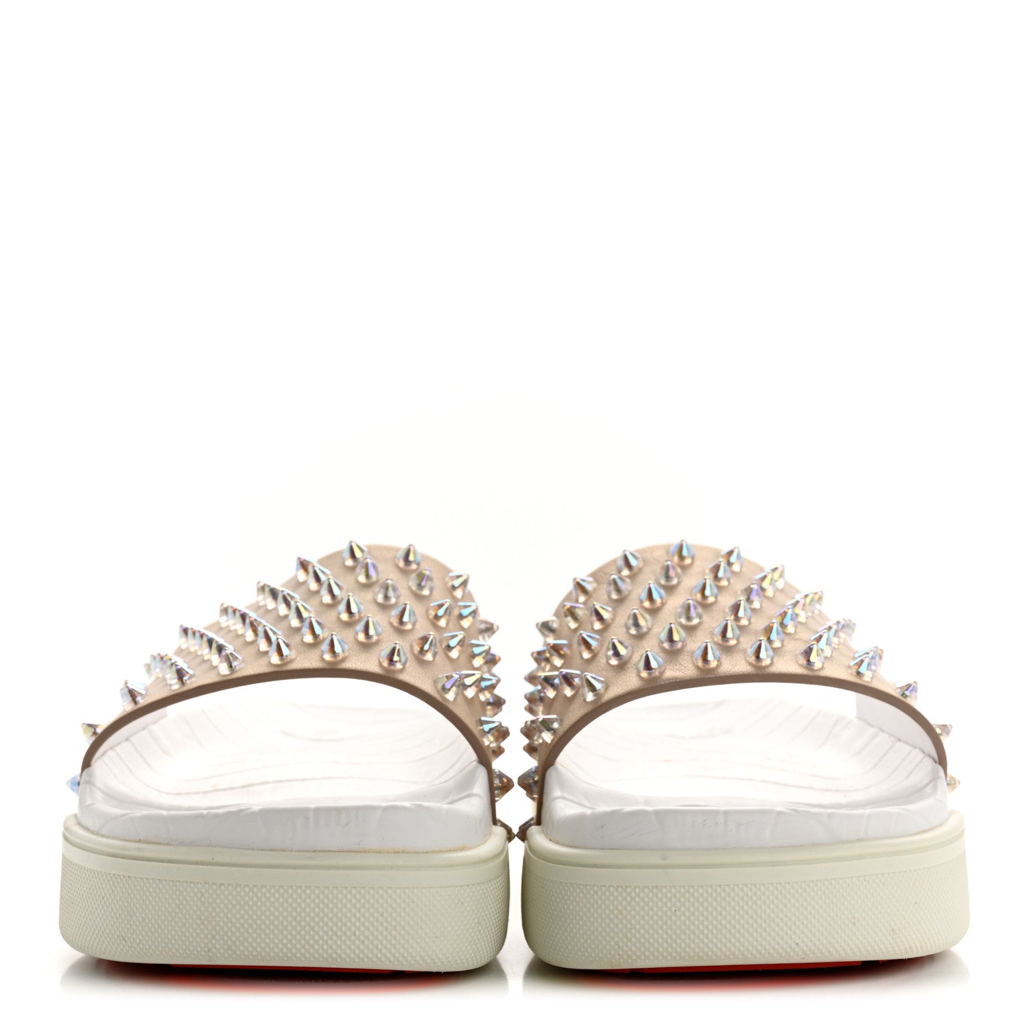 Christian Louboutin Calfskin Donna Studded Pool Fun Platform Flat Slide Sandals 36 Nude Clear 3 of 10