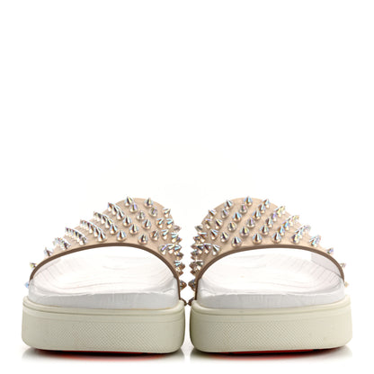 Christian Louboutin Calfskin Donna Studded Pool Fun Platform Flat Slide Sandals 36 Nude Clear 3 of 10