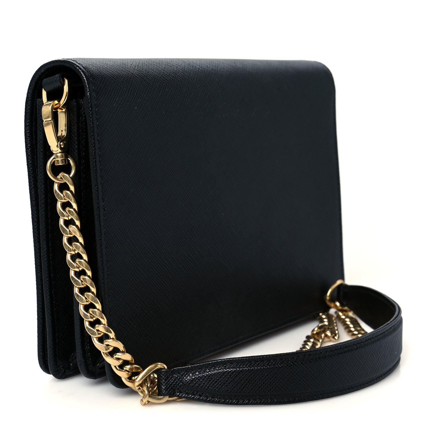 Saffiano Lux Metal Logo Monochrome Mini Flap Chain Shoulder Bag Black