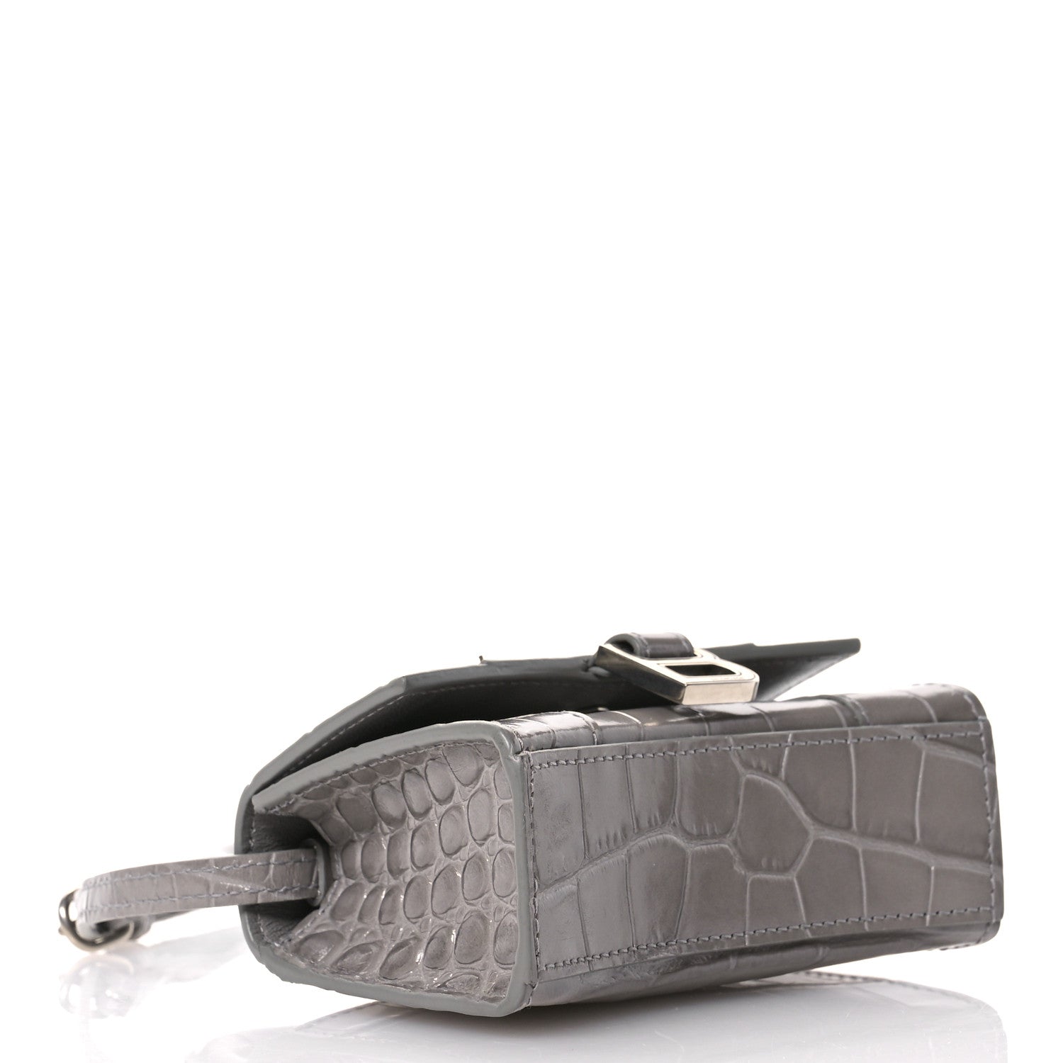 Balenciaga Shiny Calfskin Crocodile Embossed Hourglass Top Handle Bag Mini Steel Grey 4 of 11