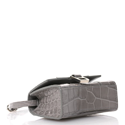 Balenciaga Shiny Calfskin Crocodile Embossed Hourglass Top Handle Bag Mini Steel Grey 4 of 11