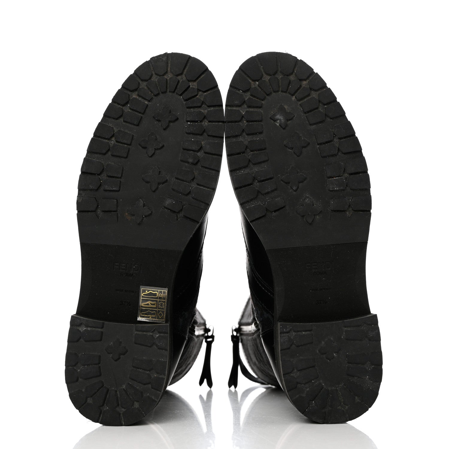 Fendi Vitello Fabric Jacquard Karligraphy Embroidered Womens Combat Boots 37.5 Black 5 of 10