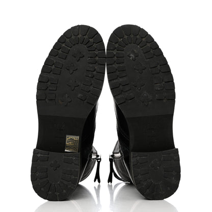 Fendi Vitello Fabric Jacquard Karligraphy Embroidered Womens Combat Boots 37.5 Black 5 of 10