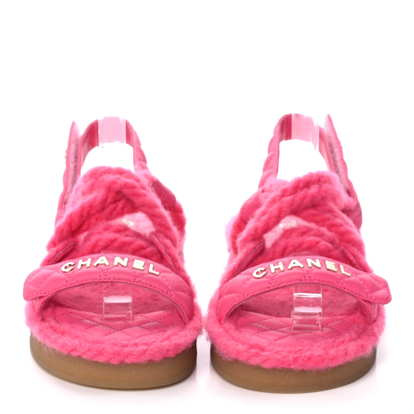 Cord Lambskin Quilted Logo Sandals 38 Pink
