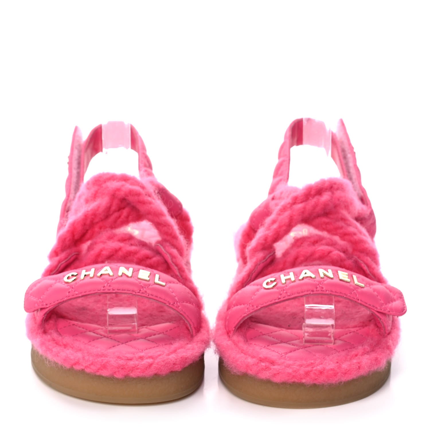 Chanel Cord Lambskin Quilted Logo Sandals 38 Pink 2 of 9