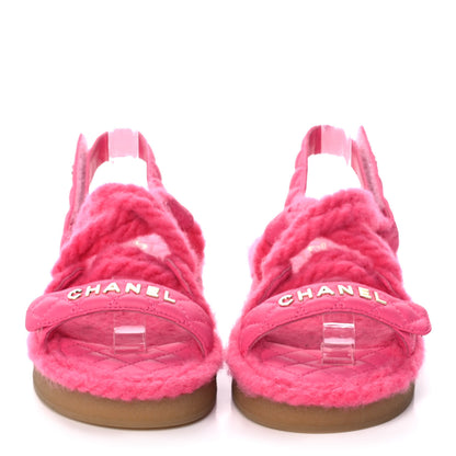 Chanel Cord Lambskin Quilted Logo Sandals 38 Pink 2 of 9