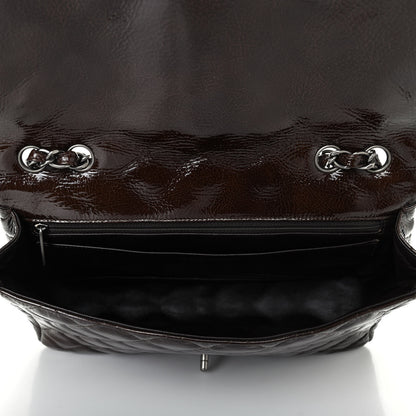Chanel Crinkled Patent Quilted Jumbo Single Flap Dark Brown 4 of 4