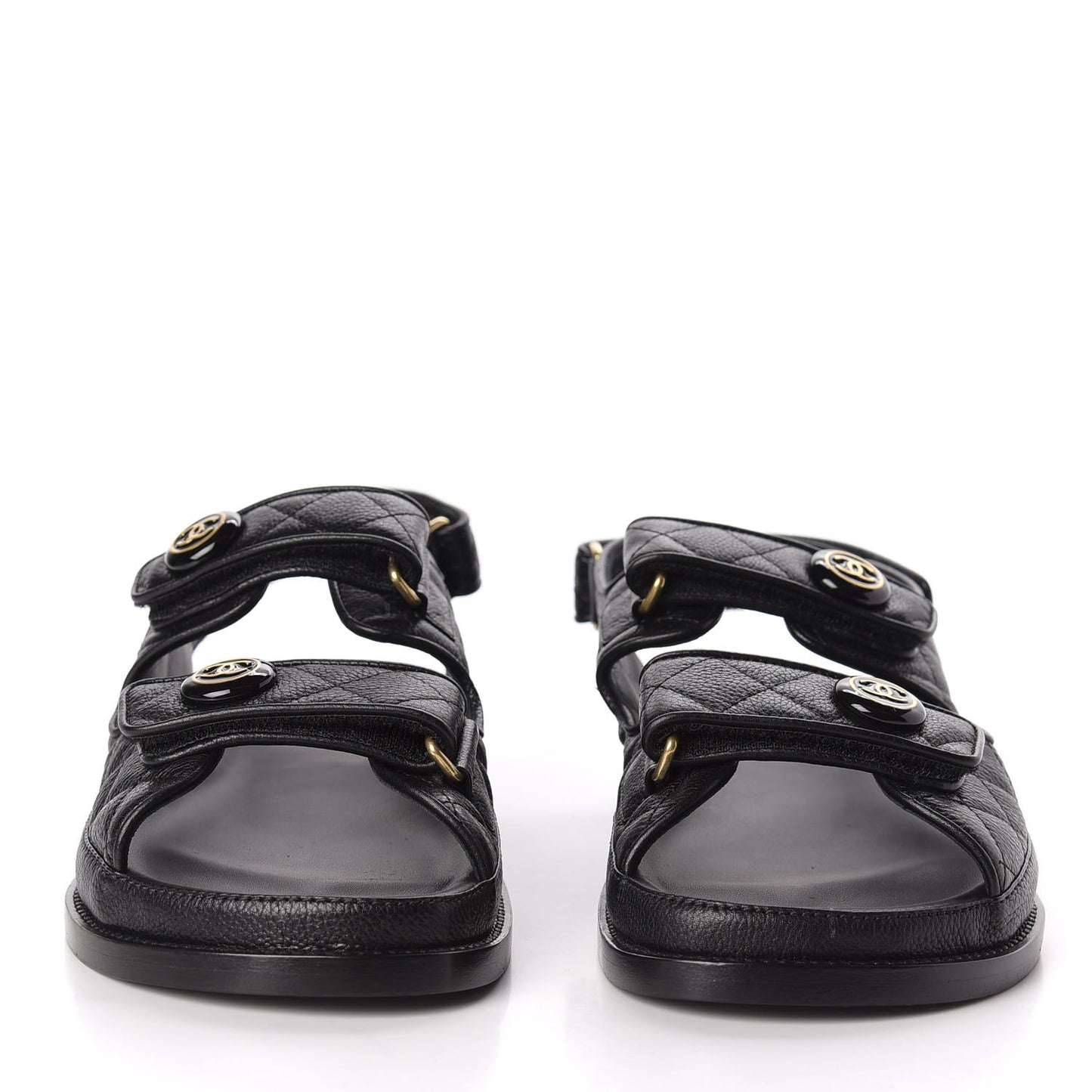 Grained Calfskin Velcro Dad Sandals 39 Black