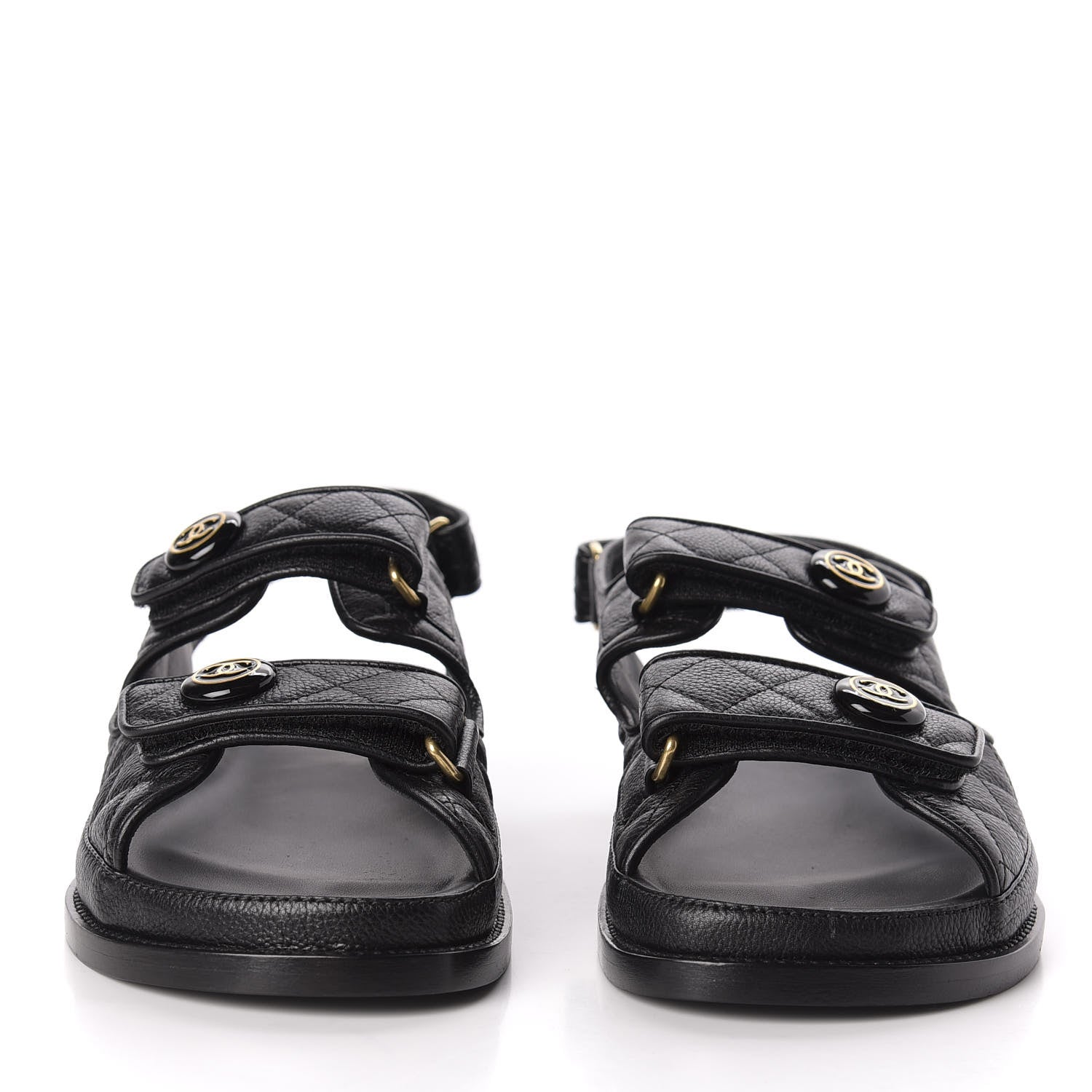 Chanel Grained Calfskin Velcro Dad Sandals 39 Black 2 of 10
