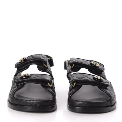 Chanel Grained Calfskin Velcro Dad Sandals 39 Black 2 of 10