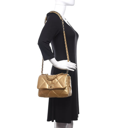 Chanel Metallic Goatskin Quilted Medium 19 Flap Gold 2 of 9