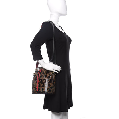 Fendi Vitello Grace F is Fendi Bi-Color FF 1974 Embossed Grande Mon Tresor Bucket Bag Maya Black Fragola 2 of 11