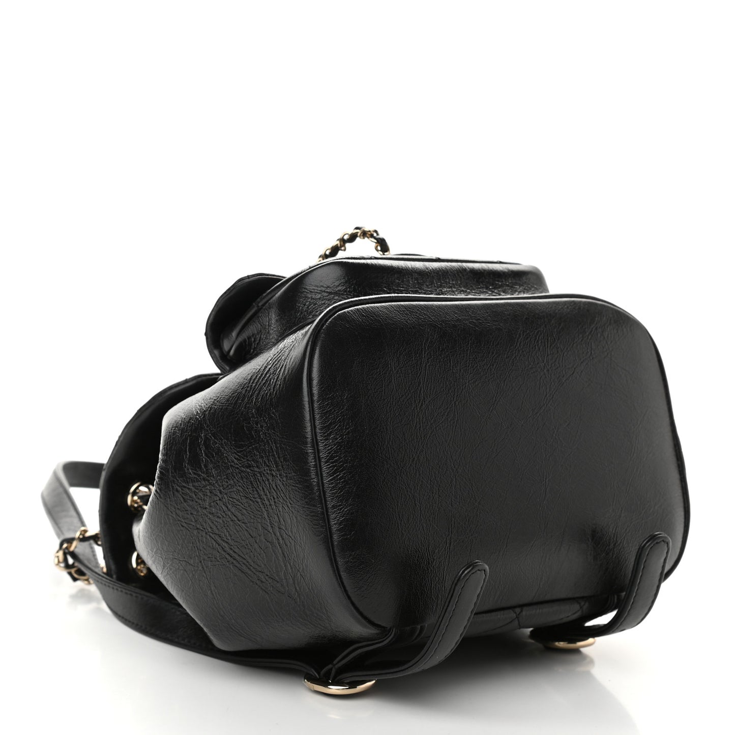 Glazed Aged Calfskin Quilted Small Duma Drawstring Backpack Black