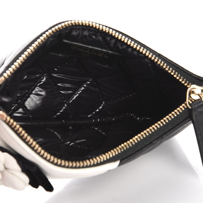 Chanel Lambskin Quilted Small Camellia Cosmetic Pouch Black White 5 of 8