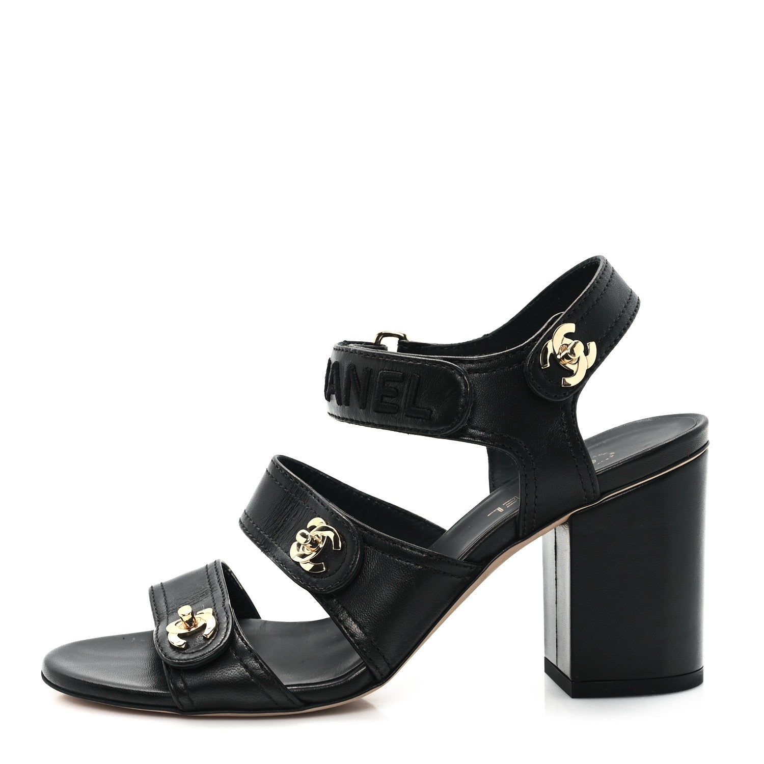 Chanel Lambskin CC Turnlock Sandals 37 Black 1 of 10
