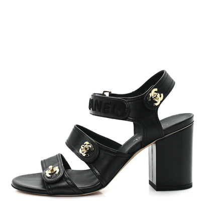 Chanel Lambskin CC Turnlock Sandals 37 Black 1 of 10