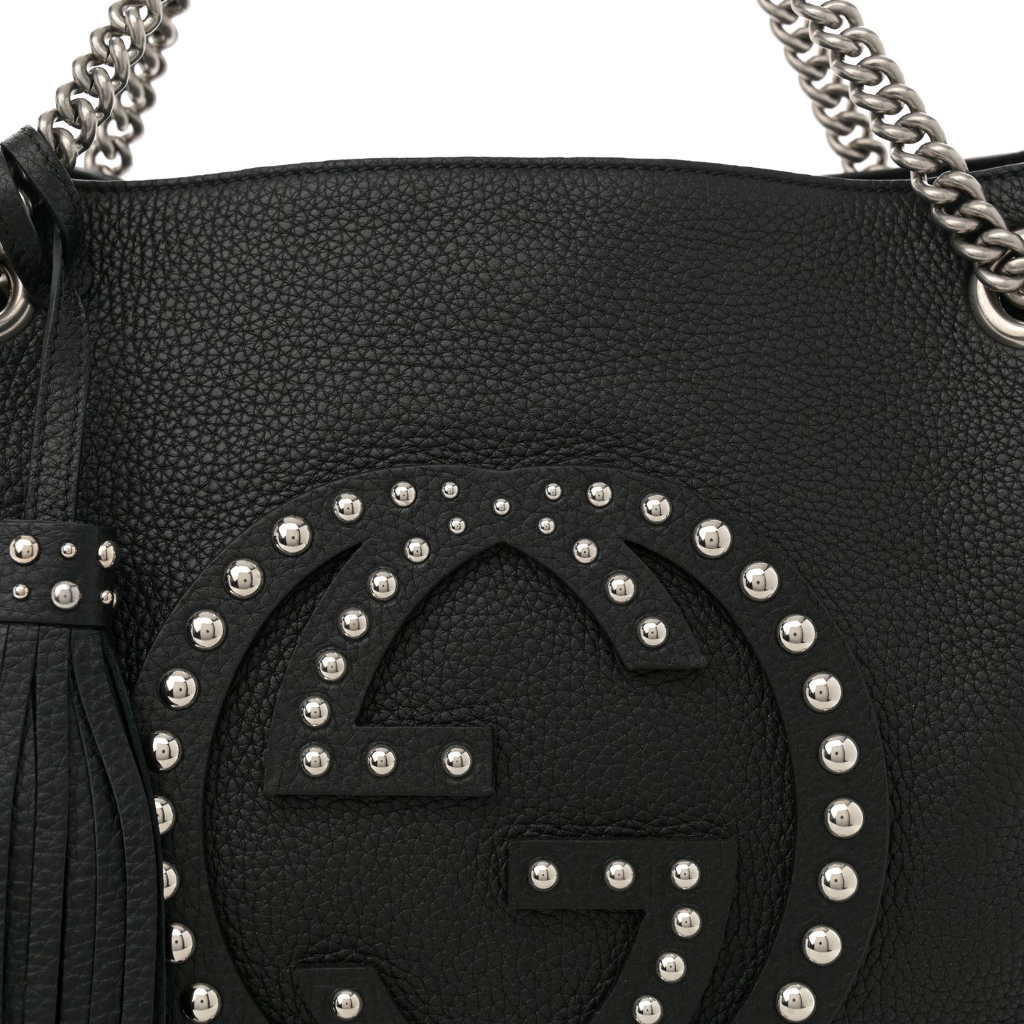 Pebbled Calfskin Studded Medium Soho Chain Shoulder Bag Black