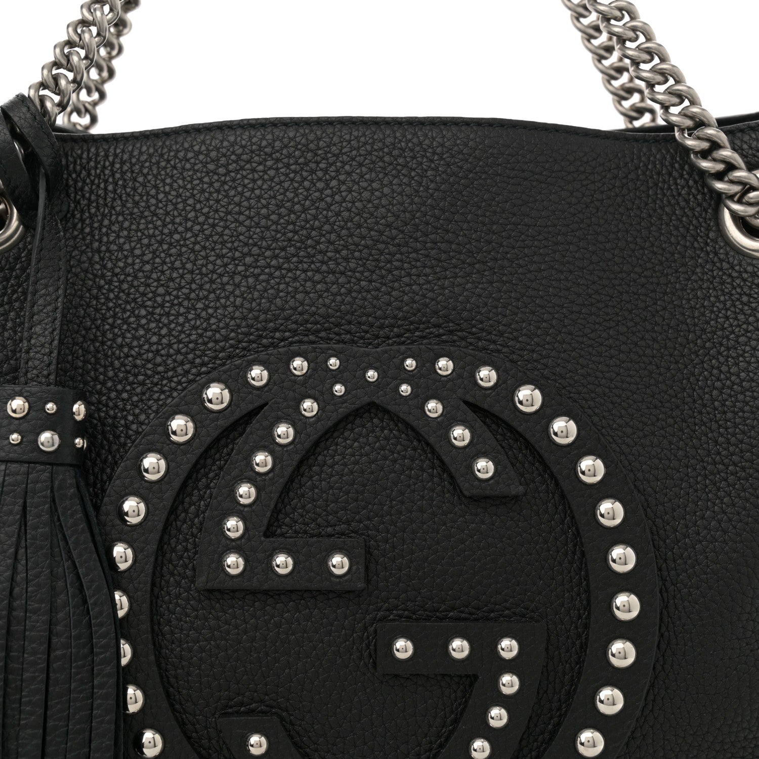 Gucci Pebbled Calfskin Studded Medium Soho Chain Shoulder Bag Black 8 of 10