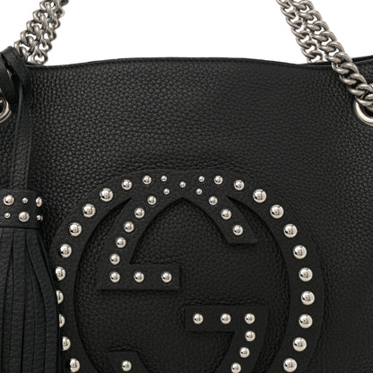 Gucci Pebbled Calfskin Studded Medium Soho Chain Shoulder Bag Black 8 of 10