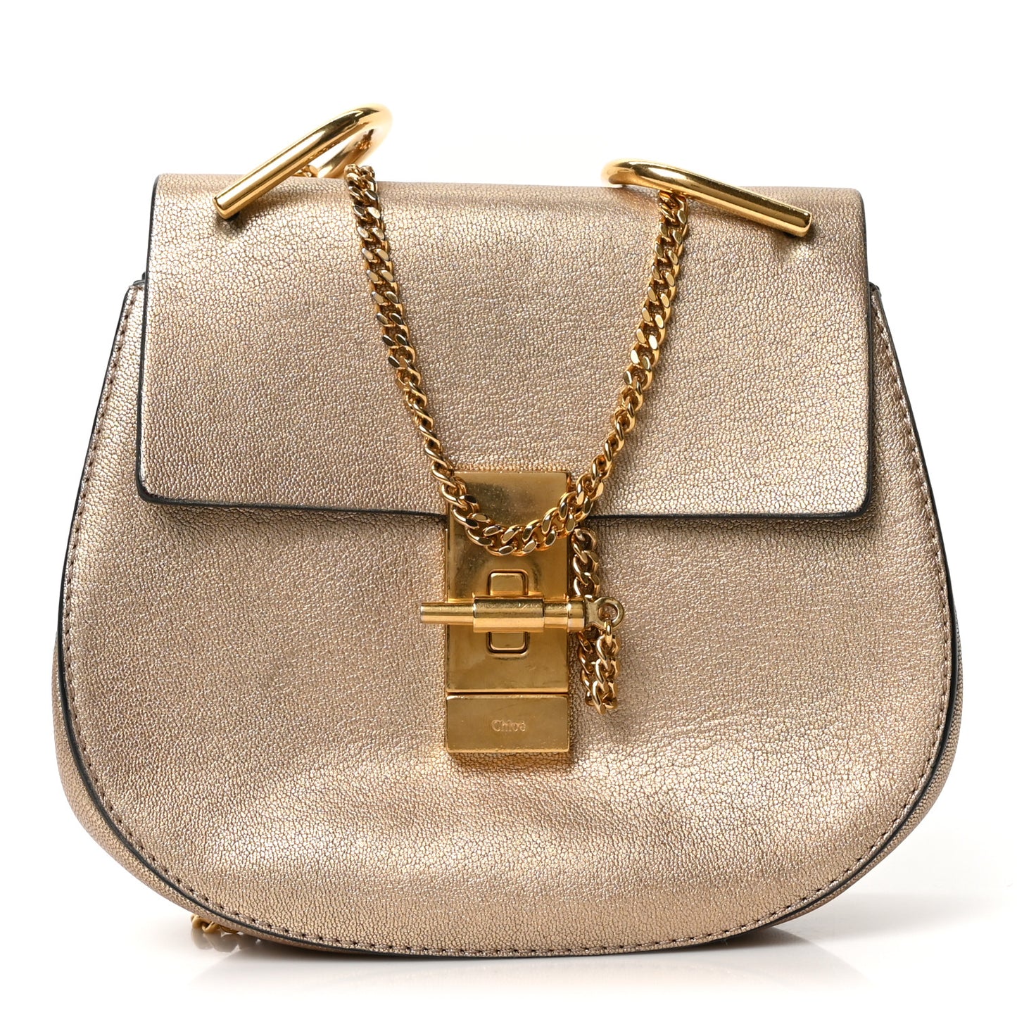 Metallic Grained Goatskin Nano Drew Shoulder Bag  Abstract Gold