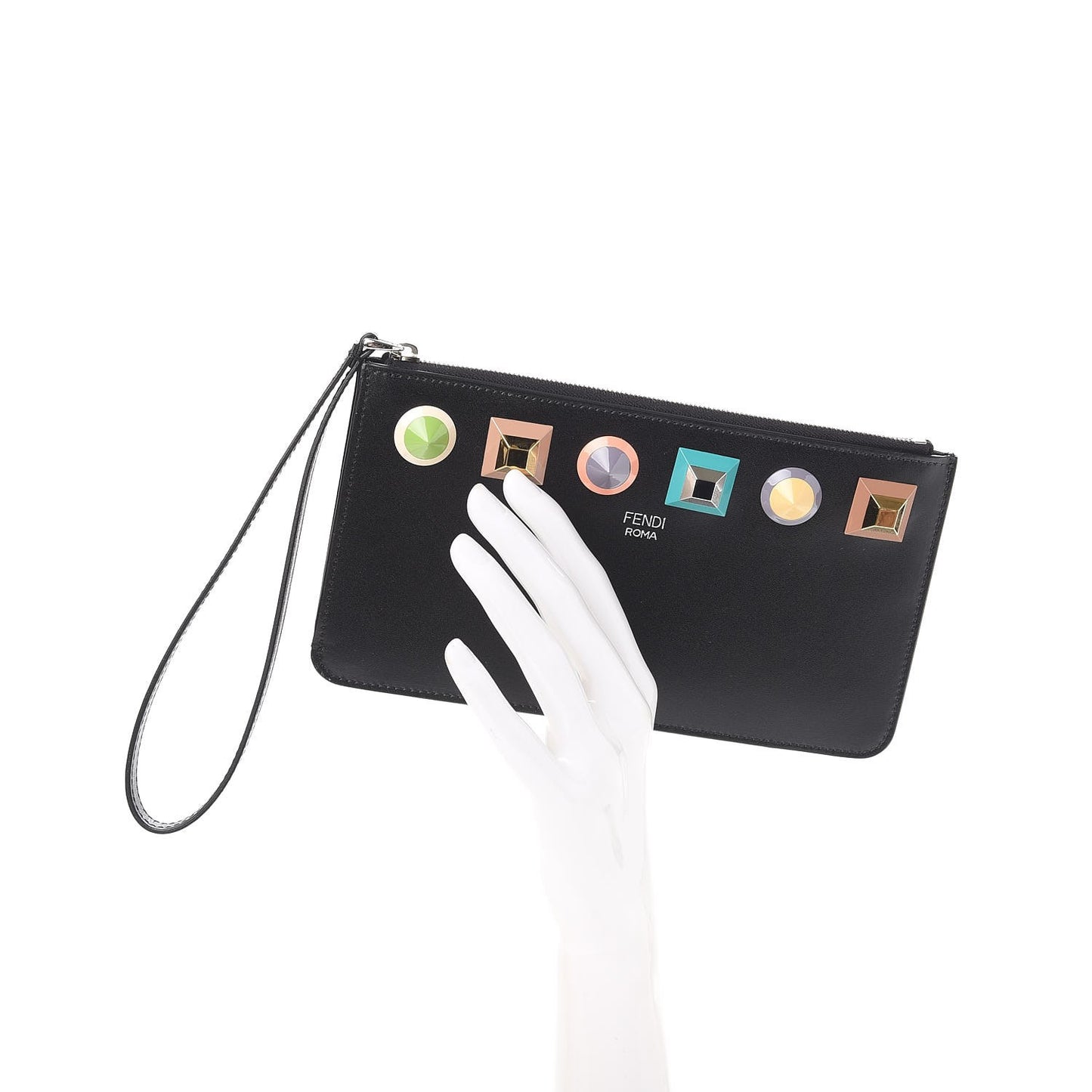 Vitello Liberty Studded Zip Pouch Black Multicolor