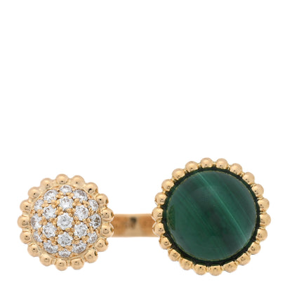 Van Cleef & Arpels 18K Yellow Gold Diamond Malachite Perlee Couleurs Between The Finger Ring 52 6 1 of 5