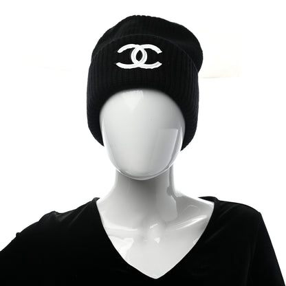 Chanel Cashmere Blend CC Beanie Hat Black White 2 of 6