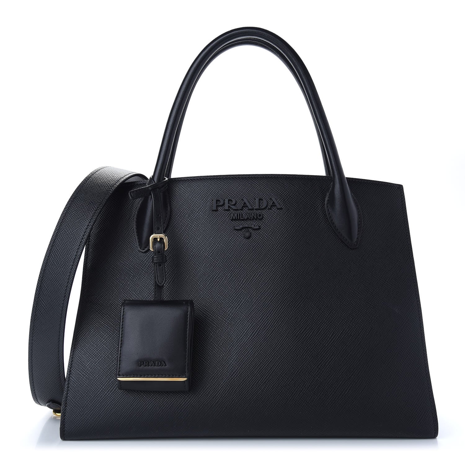 Prada Saffiano Cuir Calfskin Small Monochrome Top Handle Tote Black 1 of 8