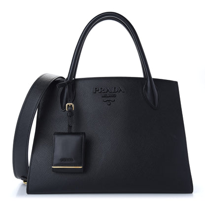 Prada Saffiano Cuir Calfskin Small Monochrome Top Handle Tote Black 1 of 8