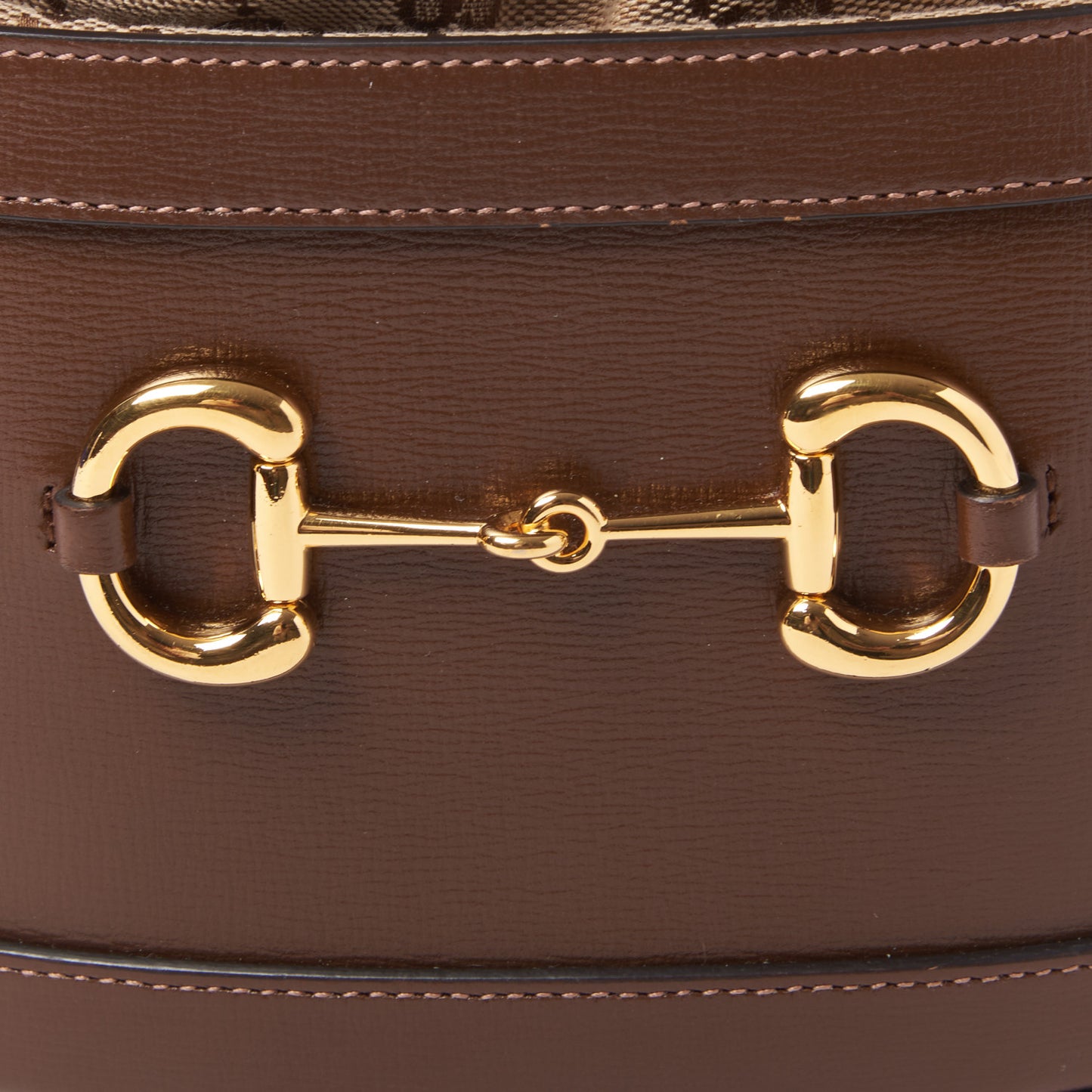 Monogram Textured Calfskin Horsebit 1955 Drawstring Bucket Bag Beige Brown Sugar