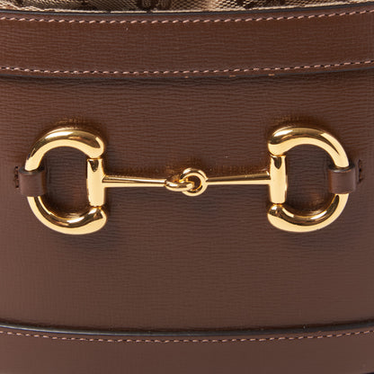 Gucci Monogram Textured Calfskin Horsebit 1955 Drawstring Bucket Bag Beige Brown Sugar 7 of 10