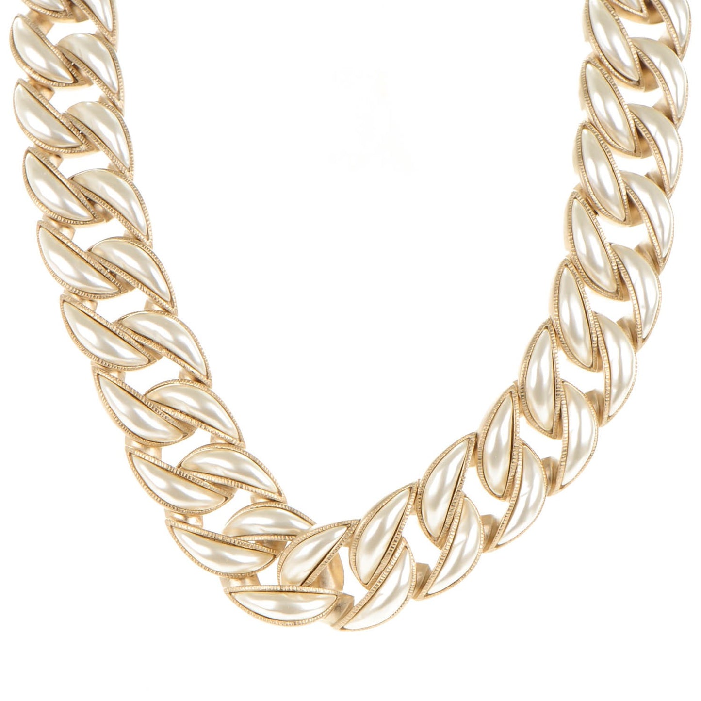 Pearl CC Chain Link Choker Necklace Gold