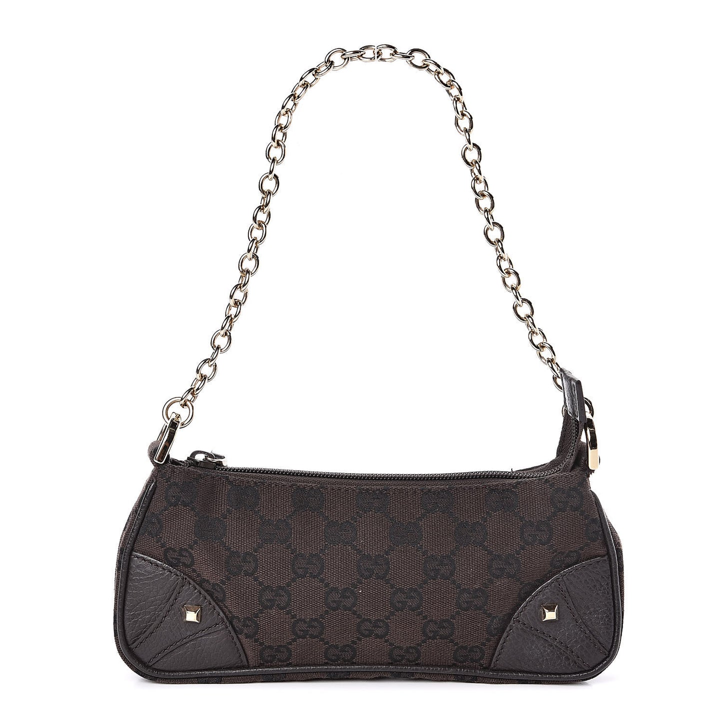 Monogram Studded Chain Clutch Dark Brown