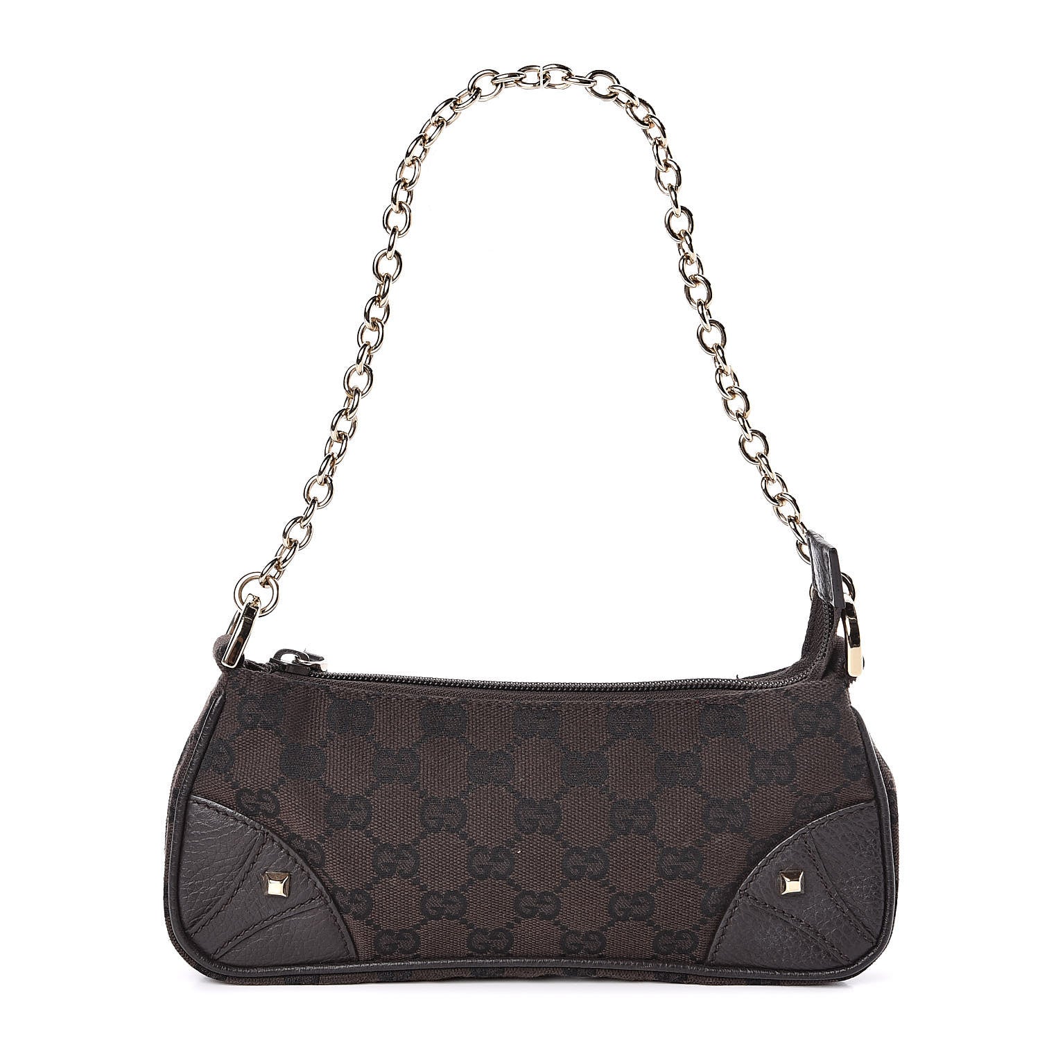 Gucci Monogram Studded Chain Clutch Dark Brown 1 of 10