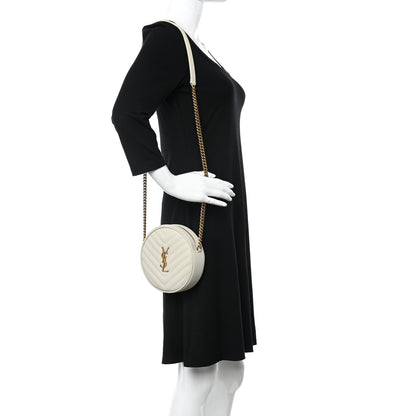 Saint Laurent Grain De Poudre Matelasse Chevron Quilted Round Vinyle Camera Bag White 2 of 9