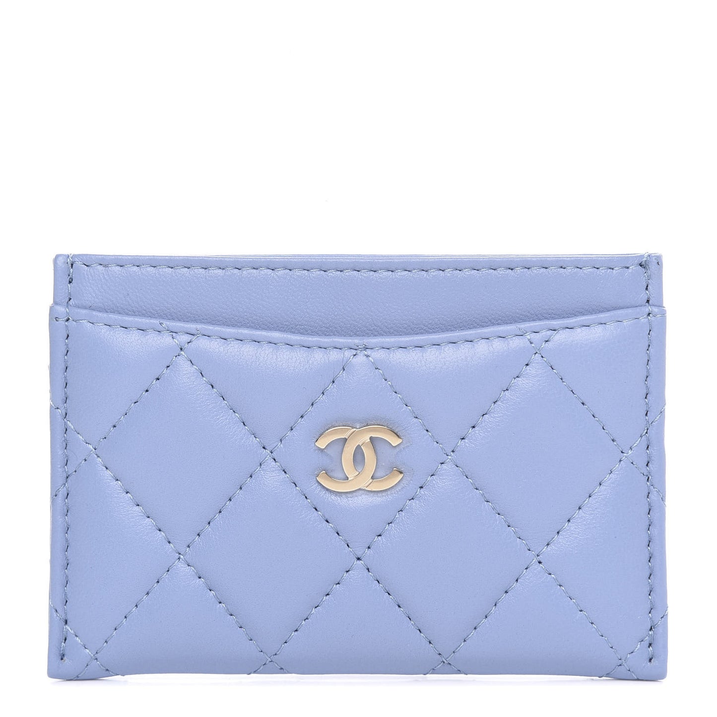 Lambskin Quilted Card Holder Light Blue