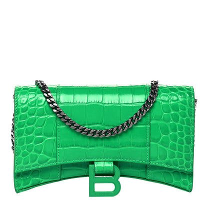 Balenciaga Shiny Calfskin Tonal B Crocodile Embossed Hourglass Chain Bag Vivid Green 1 of 9