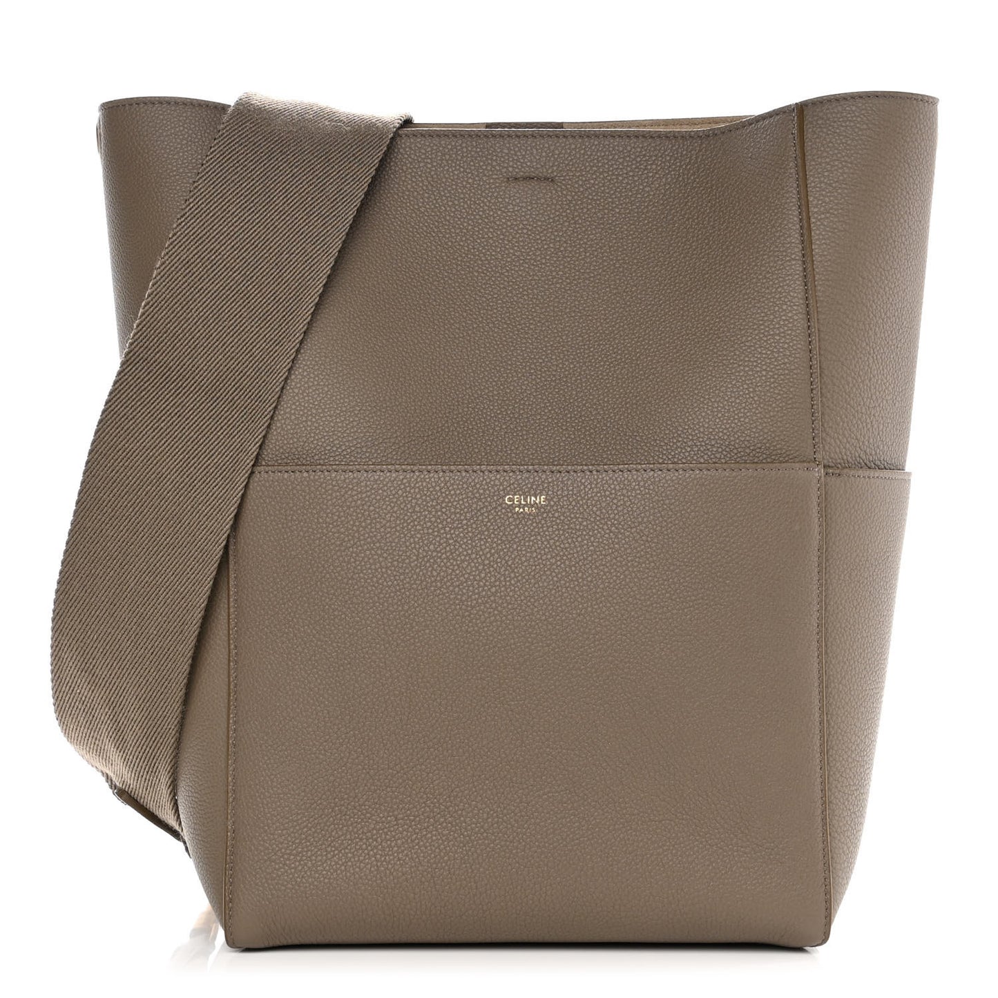 Soft Grained Calfskin Sangle Bucket Bag Taupe